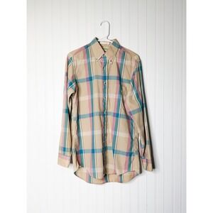 Saddlebred Men's Plaid Button Down Shirt Medium Pastel Pink Blue Spring Shirt